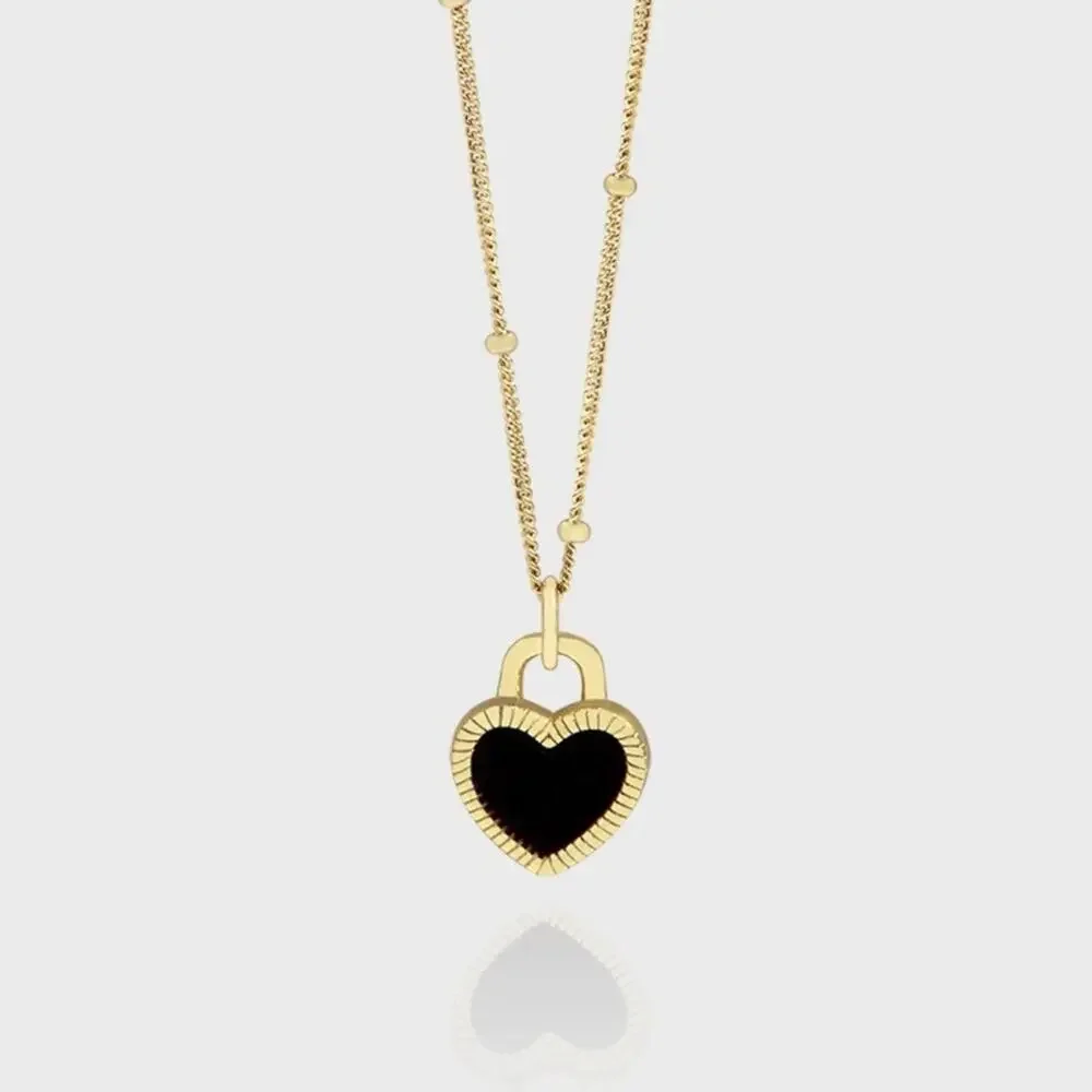 NEW 18K yellow gold plated sterling silver reversible heart necklace jewelry B8A